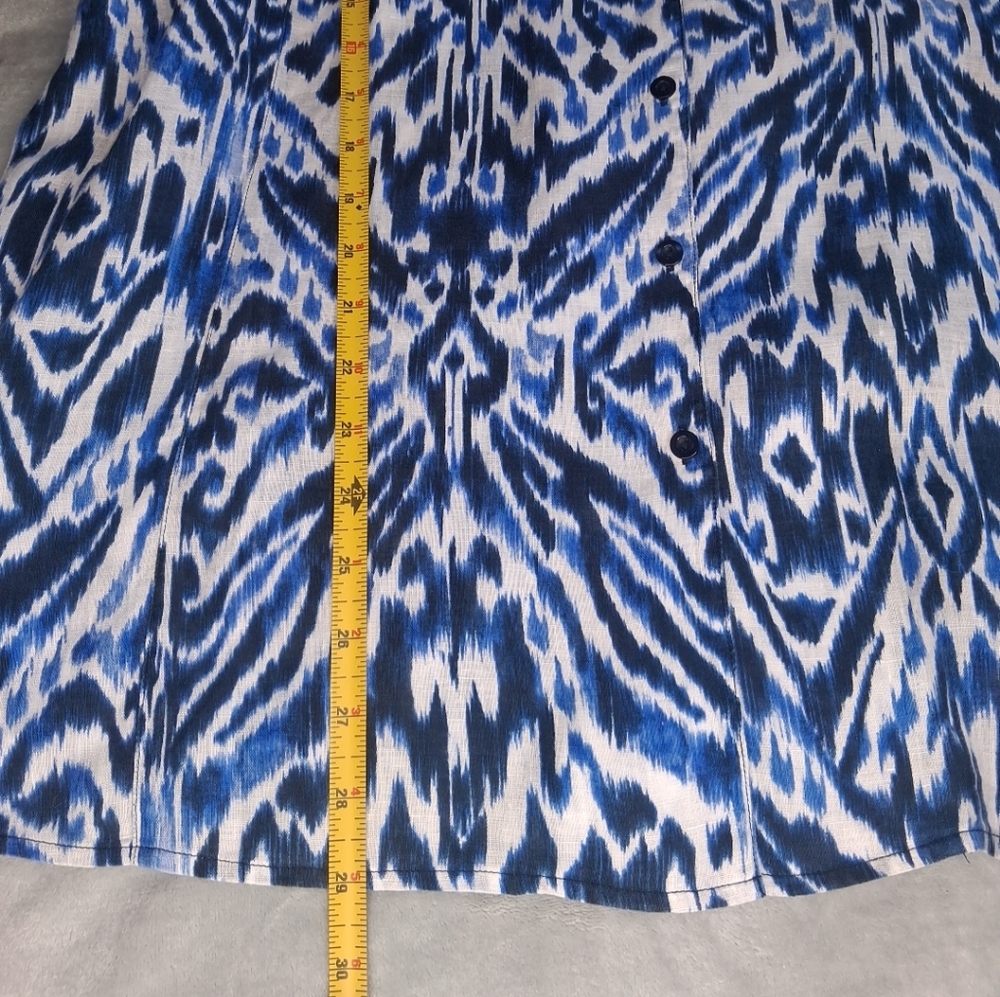 Chico's Linen Womens Tunic Button Shirt 3/4 Sleeve Blue White Abstract Size  XL - Picture 13 of 14